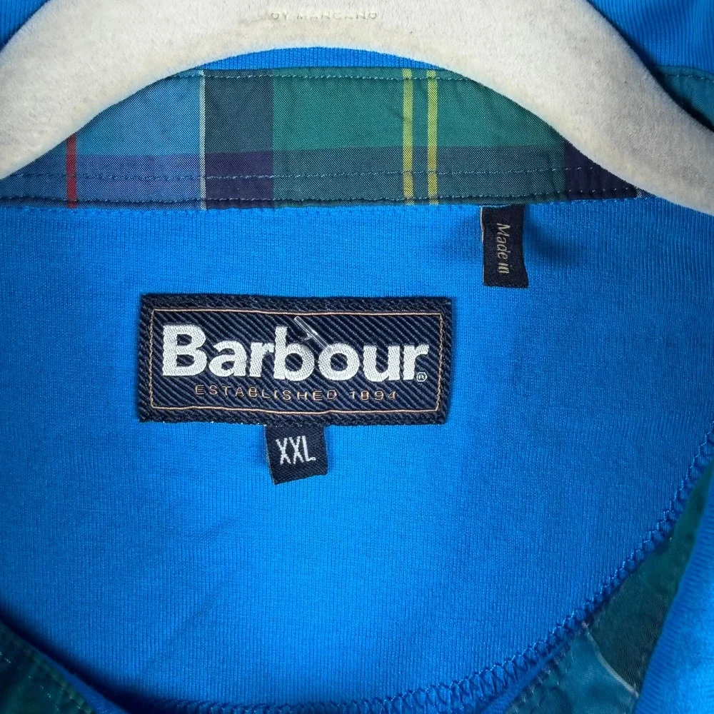 Barbour Mens XXL Blue‎ Short Sleeve Pocket Polo Shirt Tartan Trim Preppy Coastal